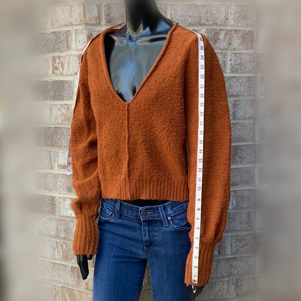 Free People Burnt Orange Long Sleeve V-Neck Sweater SzXS - Picture 11 of 15